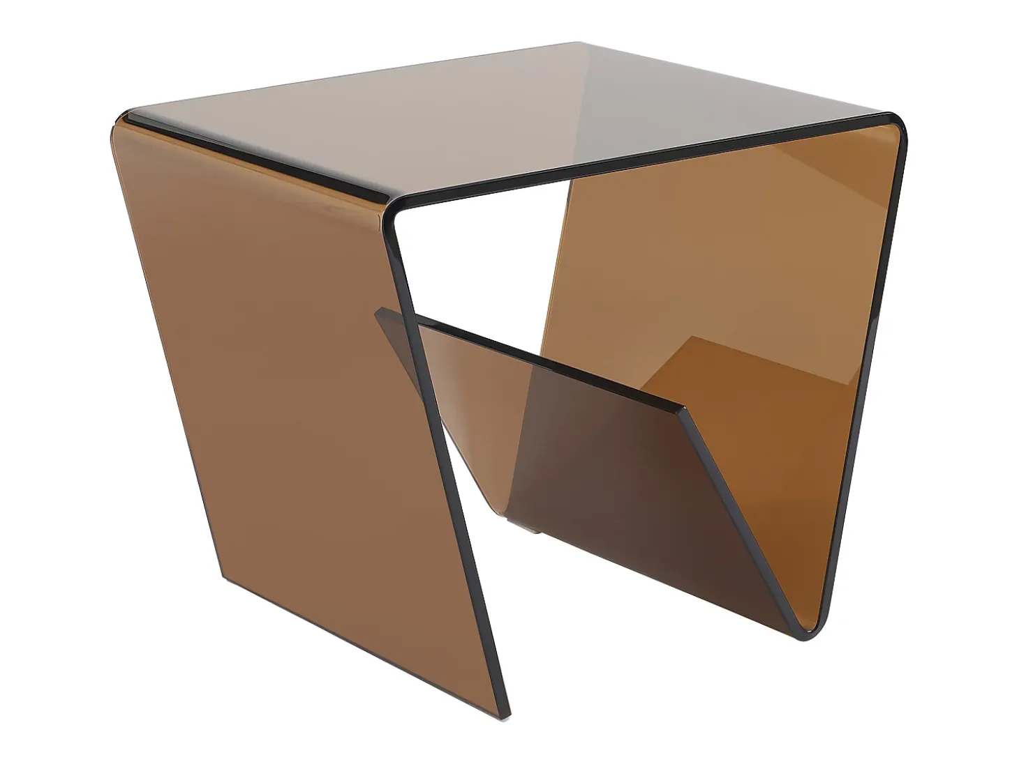 Mesa de apoio em vidro temperado curvo - Castanho - ZENIA