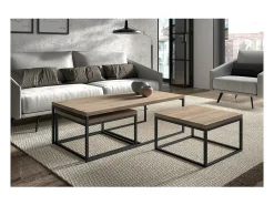 Mesa de apoio estilo industrial HELLINGTON com efeito de carvalho envelhecido - Mesa de centro - Conjunto de 3 peças
