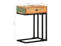 Mesa de apoio formato em U 45x30x61cm madeira recuperada maciça
