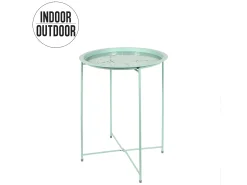 Mesa de apoio redonda dobrável em metal verde água 47x60 cm, anti-UV e anti-ferrugem, para uso interno e externo