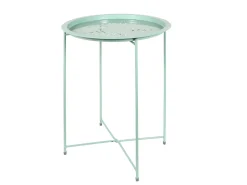 Mesa de apoio redonda dobrável em metal verde água 47x60 cm, anti-UV e anti-ferrugem, para uso interno e externo