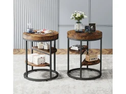 Mesa de apoio redonda, pequena mesa de apoio com 3 prateleiras de armazenamento, mesa de apoio industrial, mesa de cabeceira para o salão