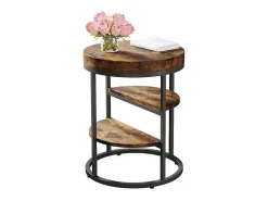 Mesa de apoio redonda, pequena mesa de apoio com 3 prateleiras de armazenamento, mesa de apoio industrial, mesa de cabeceira para o salão