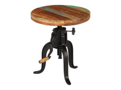 Mesa de apoio 45x (45-62) cm madeira recuperada e ferro fundido