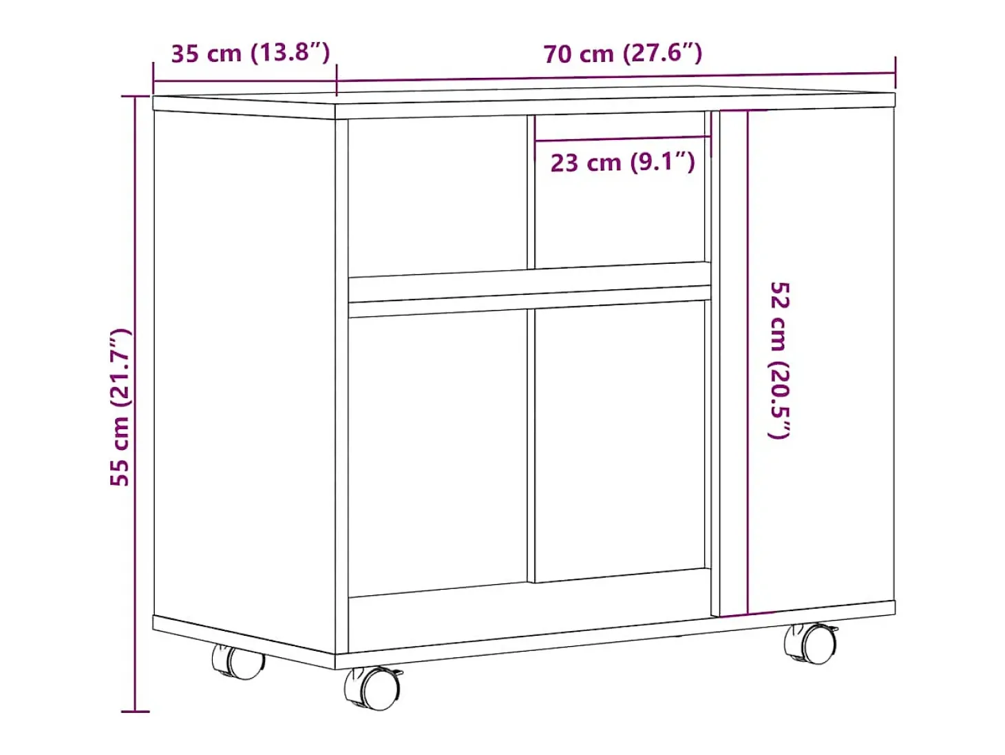 Mesa de apoio 70x35x55 cm derivados madeira carvalho artisiano
