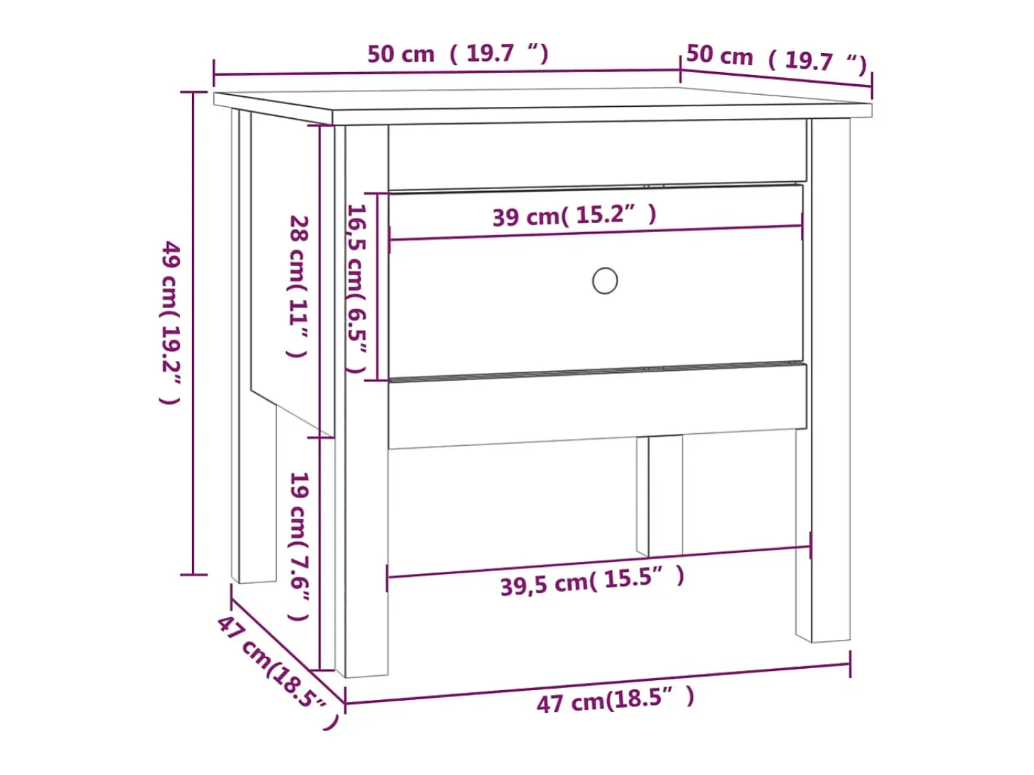 Mesa de apoio 50x50x49 cm pinho maciço Branco
