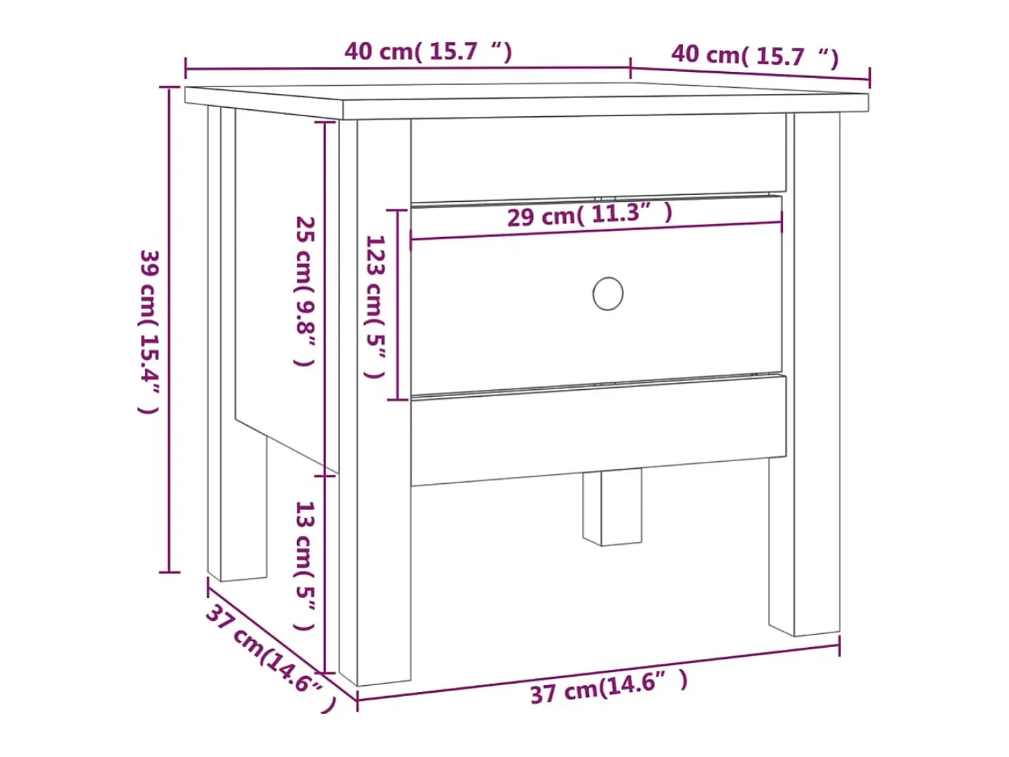 Mesa de apoio 40x40x39 cm pinho maciço Branco