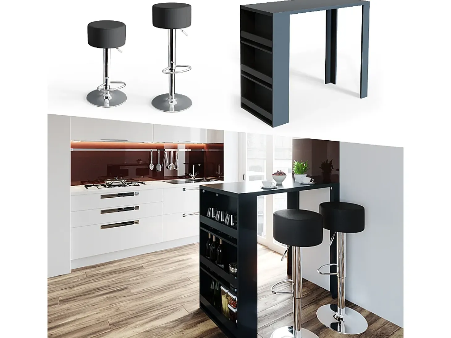 Mesa de bar antracite 57x117x106
