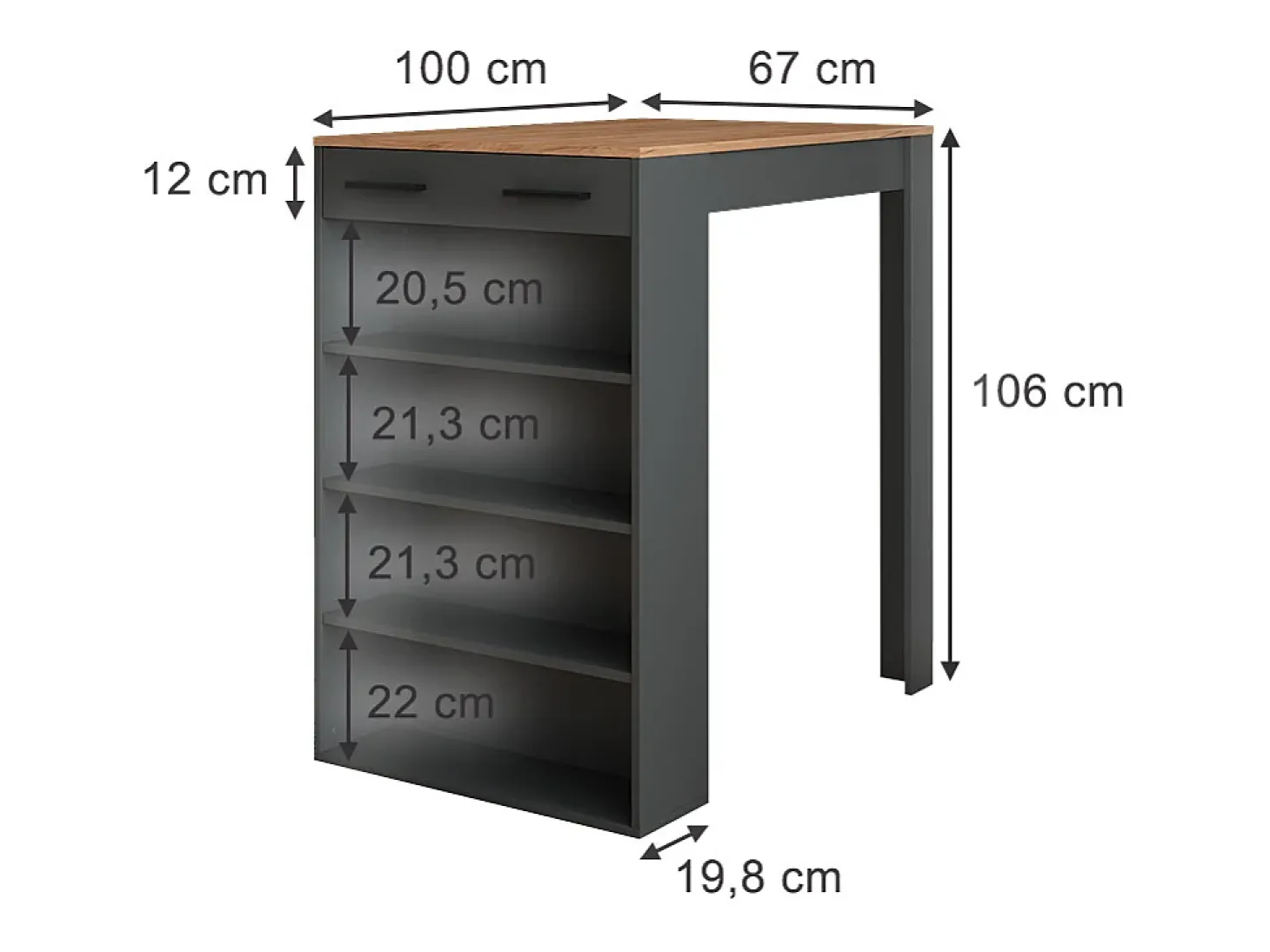 Mesa de bar carvalho goldkraft/antracite 67x100x106 repose