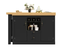 Mesa de bar extensível - 120/180 x 76 cm - com LEDs + 2 portas + 2 gavetas - rotação 360° - MDF - preta