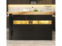 Mesa de bar extensível - 120/180 x 75,8 cm - com LEDs + 3 portas - rotação 360° - MDF - preta