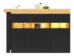 Mesa de bar extensível - 120/180 x 75,8 cm - com LEDs + 3 portas - rotação 360° - MDF - preta
