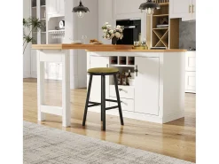 Mesa de bar extensível - 120/180 x 76 cm - com LEDs + 2 portas + 2 gavetas - rotação 360° - MDF - branco
