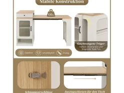 Mesa de bar extensível com tampo removível - 80 x 71/111/151 x 92 cm - com porta + gaveta - MDF + vidro - branco + natural