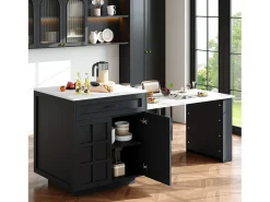 Mesa de bar extensível com arrumação - 133-202 x 70 x 93,5 cm - com 2 gavetas + 4 compartimentos - MDF - preta
