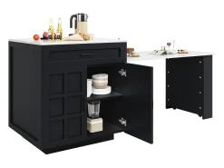 Mesa de bar extensível com arrumação - 133-202 x 70 x 93,5 cm - com 2 gavetas + 4 compartimentos - MDF - preta