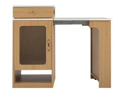 Mesa de bar extensível com tampo removível - 80 x 71/111/151 x 92 cm - com porta + gaveta - MDF + vidro - cor natural