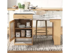 Mesa de bar extensível com tampo removível - 80 x 71/111/151 x 92 cm - com porta + gaveta - MDF + vidro - cor natural