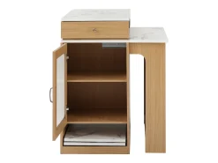 Mesa de bar extensível com tampo removível - 80 x 71/111/151 x 92 cm - com porta + gaveta - MDF + vidro - cor natural