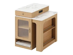 Mesa de bar extensível com tampo removível - 80 x 71/111/151 x 92 cm - com porta + gaveta - MDF + vidro - cor natural