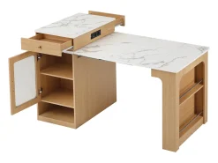 Mesa de bar extensível com tampo removível - 80 x 71/111/151 x 92 cm - com porta + gaveta - MDF + vidro - cor natural