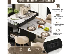 Mesa de bar extensível com tampo removível - 80 x 71/111/151 x 92 cm - com porta + gaveta - MDF + vidro - branco + preto