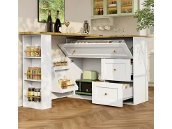 Mesa de Bar extensível giratória - com 2 portas, 2 gavetas e 3 nichos - MDF - 138/204×39×105cm - Branco