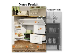 Mesa de Bar extensível giratória - com 2 portas, 2 gavetas e 3 nichos - MDF - 138/204×39×105cm - Branco