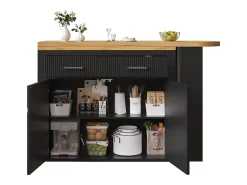 Mesa de bar extensível móvel - 137-215 x 39 x 102,3 cm - com 1 gaveta + 2 portas - MDF - preta