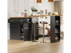 Mesa de bar extensível móvel - 137-215 x 39 x 102,3 cm - com 1 gaveta + 2 portas - MDF - preta