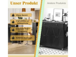 Mesa de bar extensível móvel - 137-215 x 39 x 102,3 cm - com 1 gaveta + 2 portas - MDF - preta