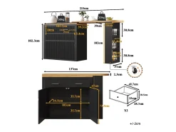 Mesa de bar extensível móvel - 137-215 x 39 x 102,3 cm - com 1 gaveta + 2 portas - MDF - preta