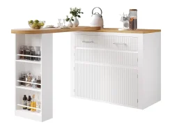 Mesa de bar extensível móvel - 137-215 x 39 x 102,3 cm - com 1 gaveta + 2 portas - MDF - branco