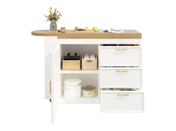 Mesa de bar giratória 360° - 128/203 x 39 x 90 cm - com prateleiras + 3 gavetas + porta - MDF + metal - branca
