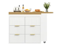 Mesa de bar giratória 360° - 128/203 x 39 x 90 cm - com prateleiras + 6 gavetas - MDF + metal - branca