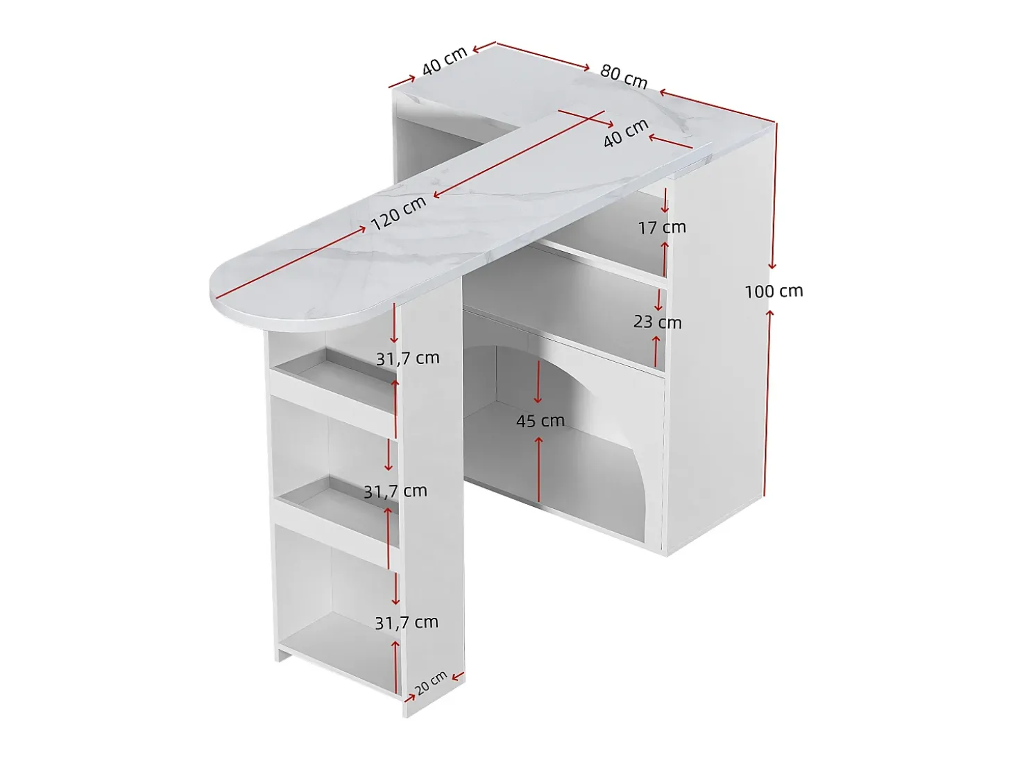 Mesa de bar giratória com espaço de arrumação e local para animais de estimação - Tampo com efeito mármore - Branco