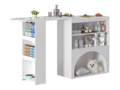 Mesa de bar giratória com espaço de arrumação e local para animais de estimação - Tampo com efeito mármore - Branco
