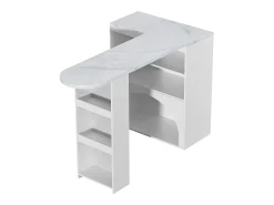 Mesa de bar giratória com espaço de arrumação e local para animais de estimação - Tampo com efeito mármore - Branco