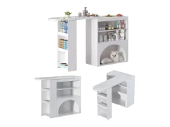 Mesa de bar giratória com espaço de arrumação e local para animais de estimação - Tampo com efeito mármore - Branco