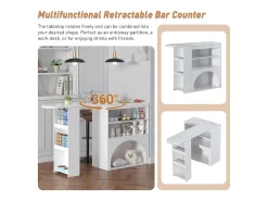 Mesa de bar giratória com espaço de arrumação e local para animais de estimação - Tampo com efeito mármore - Branco