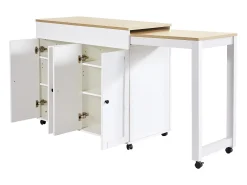 Mesa de bar moderna extensível - 118-180 x 50 x 94,6 cm - com 4 portas - para sala de jantar - MDF - branca