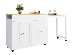 Mesa de bar moderna extensível - 118-180 x 50 x 94,6 cm - com 4 portas - para sala de jantar - MDF - branca