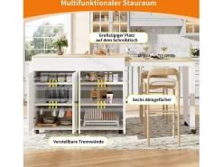 Mesa de bar moderna extensível - 118-180 x 50 x 94,6 cm - com 4 portas - para sala de jantar - MDF - branca
