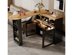 Mesa de bar moderna, extensível, com espaço de armazenamento, giratória, para sala de jantar, com faixa de luz LED de 1 m, preta.