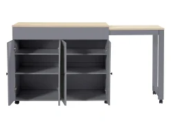 Mesa de bar moderna extensível - 118-180 x 50 x 94,6 cm - com 4 portas + 6 prateleiras - MDF - cinza