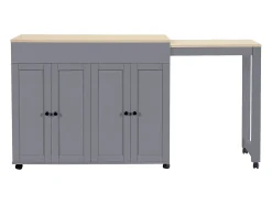 Mesa de bar moderna extensível - 118-180 x 50 x 94,6 cm - com 4 portas + 6 prateleiras - MDF - cinza