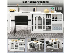Mesa de bar moderna, extensível, giratória 360°, com espaço de armazenamento, branca.