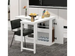 Mesa de bar moderna, extensível, giratória 360°, com espaço de armazenamento, branca.