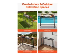 Mesa de Bar SucceBuy Alta Exterior, 120 x 37,5 cm, Mesa de Jantar Retangular, com Tampo Impermeável, Estrutura de Metal Resistente, Mobiliário de Jardim
