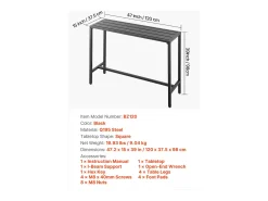Mesa de Bar SucceBuy Alta Exterior, 120 x 37,5 cm, Mesa de Jantar Retangular, com Tampo Impermeável, Estrutura de Metal Resistente, Mobiliário de Jardim
